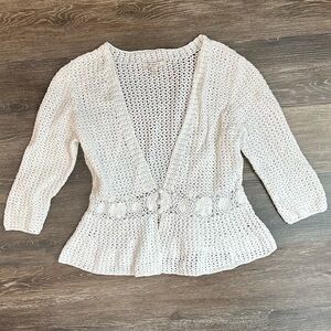 JM Collection White Crochet Lace Cardigan XL Boho Coastal Cottagecore Knit